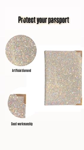 Diamond Bling Passport Cover with Metal Edge Protector, Vacation Essential, Wallet Organizer, Small Gift, Travel Accessories for Women and Men (AB/Rose Gold Edge)3