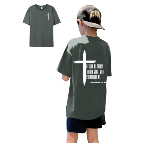 Image of KEEVICI Boys Christian Graphic Tees God Jesus Shirts for Kids Cross Faith Bible Verse Inspirational Religious Cotton T Shirt