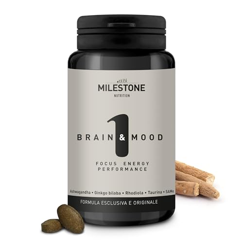 Brain & Mood Integratore Nootropico Naturale | Integratori Energetici Memoria e Concentrazione | Ashwagandha, Ginkgo Biloba e Rodiola Rosea | Integratore Cervello | Multivitaminico | 60 Compresse