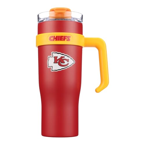 Image of The Memory Company Officially Licensed 46oz Team Color Slim Tumbler with Straw and Handle, Kansas City Chiefs