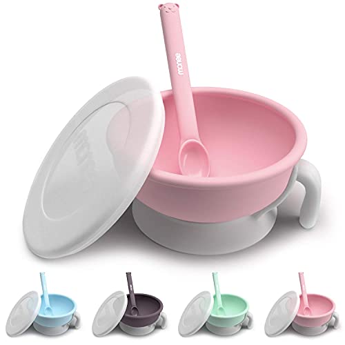 Monee Baby Bowls and Baby Spoons. Baby Led Weaning Baby Feeding Set - Set Includes Baby Spoon, Baby Silicone Bowl and Secure Lid