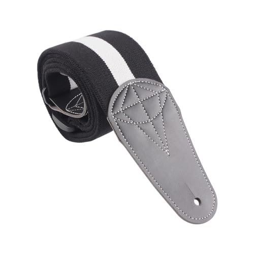 ベースギターストラップ、PUレザー調節可能なエンド、耐久性があり、柔らかく快適なギターアクセサリー, 黒、白