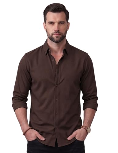 Image of NexaFlair Men's Regular Fit Solid Pattern Laffer Cotton Shirt with Long Sleeve Collared Neck Standard Length and Button Down Closure Type | Mens Casual Shirts | Man's Formal Shirts