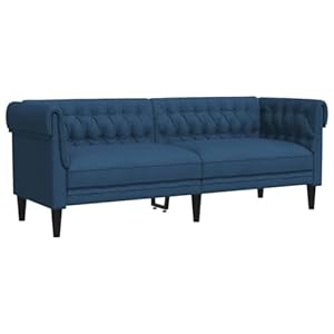 vidaXL Driezitsbank Chesterfield-stijl stof blauw, bank, 3 zitsbank, drie zits bank, driezitsbank, 3 zits bank, driezits bank, sofa, stoffen bank