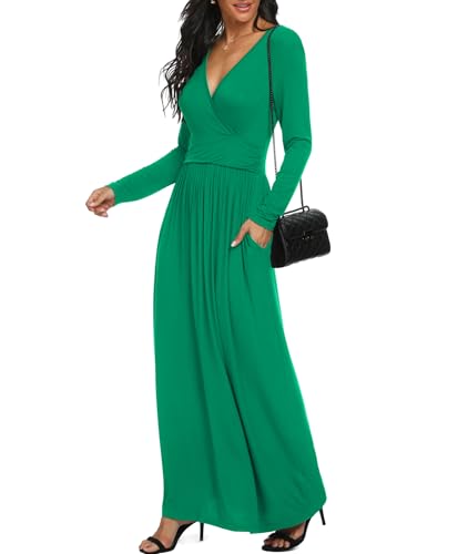 Image of LILBETTER Women Long Sleeve Deep V Neck Loose Plain Long Maxi Casual Dress