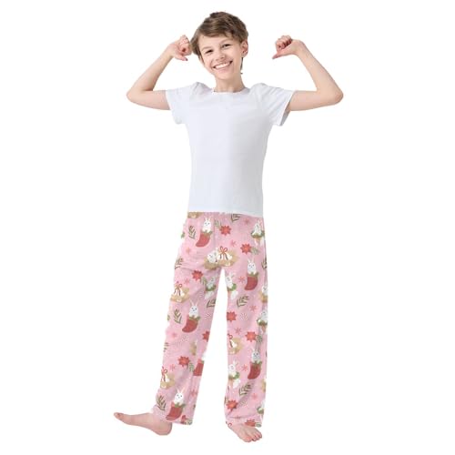 Boys' Pants Christmas Rabbit Animal Gift Long Bottoms Jogger Pants Elastic Waist Trousers with Pockets S-XL2