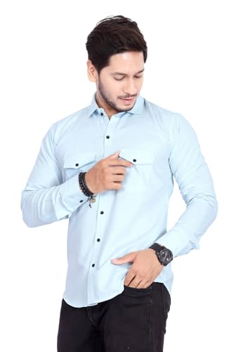 Image of Men's Cotton Spread Collar Full Sleeve Regular Fit Solid Casual Shirt with Double Pockets - Stylish Comfortable Shirt for Everyday Wear