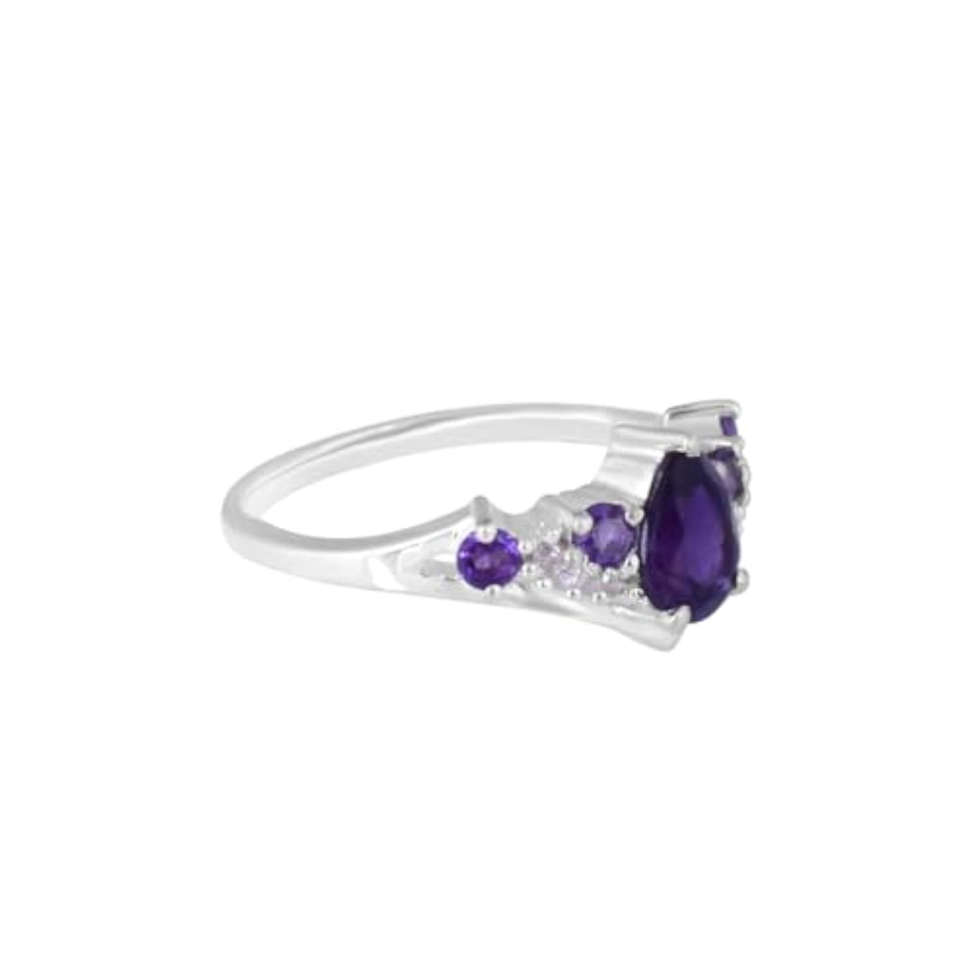 Natural Purple Amethyst Pear Gemstone Designer Ring