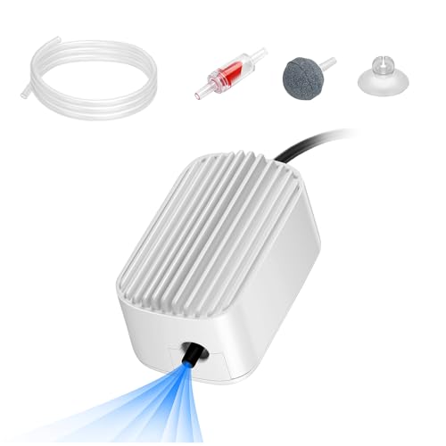 Novique Quiet Aquarium Air Pump 3W Fish Tank Oxygen Aerator Pump with Air Stone Airline Tubing Check Valve Aquarium Bubbler for 3-20 Gallon Fish Tanks