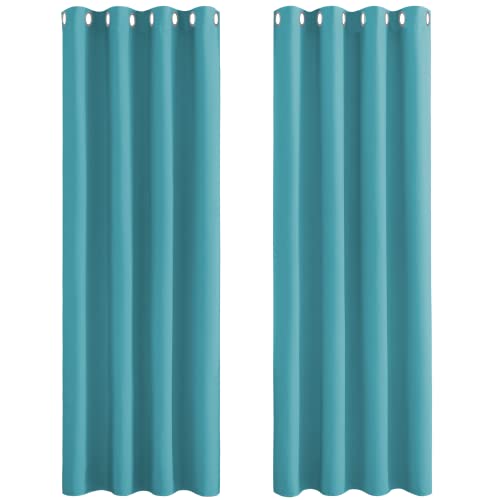 PONY DANCE Window Curtains for Kids - (55-inch Width x 102-inch Depth, Turquoise Blue, 2 Panels) Nursery Light Blocking Window Curtain Draperies with Floor Length for Bedroom/Living Room/Dining