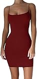 Onsoyours Damen Ärmellose Kleid Abend Party Club Kurzes Minikleid Damen Casual Einfarbig Dünnes Ärmelloses Kleid Wein Rot 34