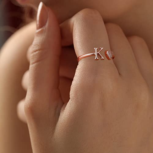 Image of Initial Rings for Teen Girls - S925 Heart Sterling Silver Rings for Teen Girls | 14K Gold /Rose Gold /Sterling Silver Plated Ring for Girls Kids Women Ring for Teenager Girls Gifts Adjustable, No Tarnish, Hypoallergenic