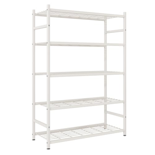 Tujurich Storage Shelves 5-Tier Metal Shelving Unit with Leveling Feet Shelf Organizer for Garage Kitchen Pantry and Closet Organization 36.4 x 11.8 x 68.3 Cream White