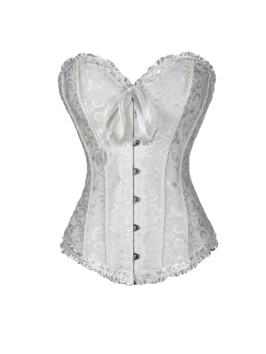 Anuedgis Damen-Korsett in Übergröße stilvoll florales Jacquard-Taillentrainer Schnürung Überbrustkorsett Shapewear A-weiß S