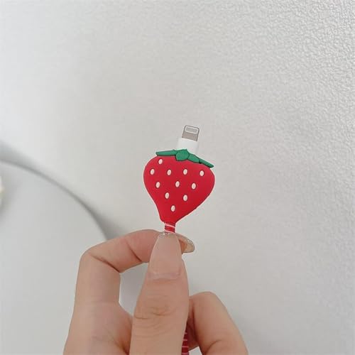 Image of INEFABLE Charger Case Cover Protector with 3D Cute Pattern for iPhone Charger only 18W & 20W, Data Charging Cable Wire Saver Protective Cable Cover Full Protection - Set Of 1 (Strawerry)