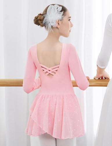 Zaclotre Girls Ballet Leotards Long Sleeve Shiny Skirted Crisscross Back Toddler Leotard Dresses Dance Outfits3