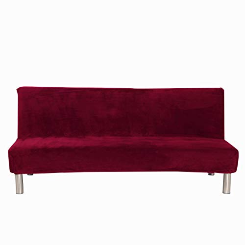 Housse de canapé sans accoudoirs en velours - 3 places - Pour l'hiver - Housse de canapé et de lit - Couleur unie - Antidérapante - Extensible - Convient pour canapé-lit pliant, sans accoudoirs