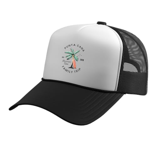 Punta Cana 2026 Dominican Republic Family Vacation Matching Trucker Hat with Adjustable Mesh Back, Black/White