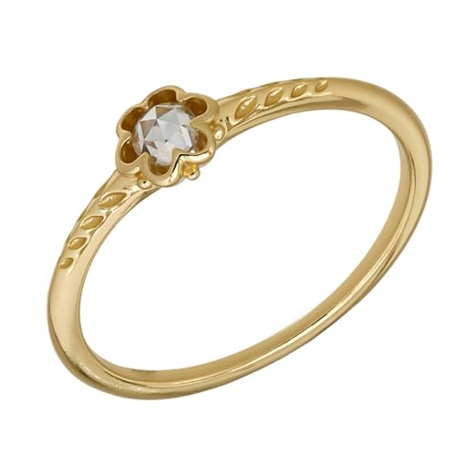 Stfery Anillo de boda fino de oro de 14 quilates, diseño de flor de moissanita, oro auténtico Au585, talla 57 (18,1)