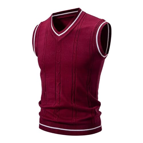 Men's Preppy Striped Sweater Vest Teens Classic V Neck Slim Fit Cable Knitted Sleeveless Pullover Sweaters Waistcoat - Main Image