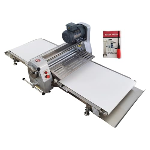 BEILOCKERY 110V Commercial Dough Sheeter Machine, Electric 600mm Reversible Roller Dough Flattening Conveyor, Desktop Pastry Machine 1-32mm Adjustable Thickness for Bakeries, Pastries