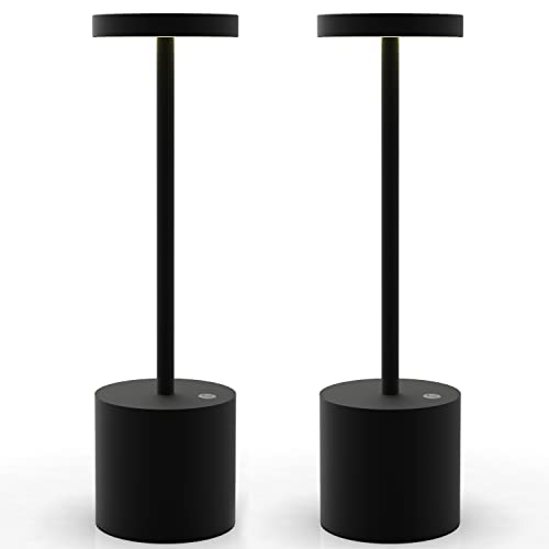 2 paquetes de lámpara de mesa, batería LED inalámbrico, lámpara de mesa USB 3200 mAh recargable aluminio comedor (negro) Cover