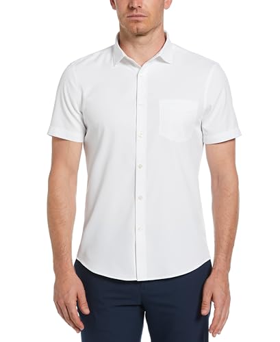 Perry Ellis Men's Total Stretch Slim Fit Solid Short Sleeve Button-Down Shirt