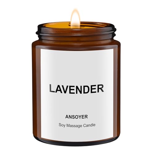 ANSOYER Massage Oil Candle, Lavender Scented Candle for Spa Use, Ultra Hydrating Body Care with Soybean Oil, 4.5oz
