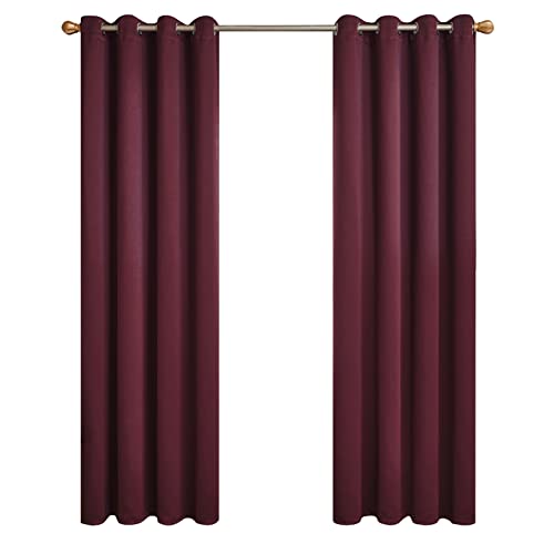 Topfinel Rideau 2 Panneaux Thermique Isolant Anti Froid 140x280 cm Rideaux Occultant A Oeillets Bordeaux Rideau Phonique Anti Bruit Décoratif Salon Moderne Chambre Enfant Adult Cuisine