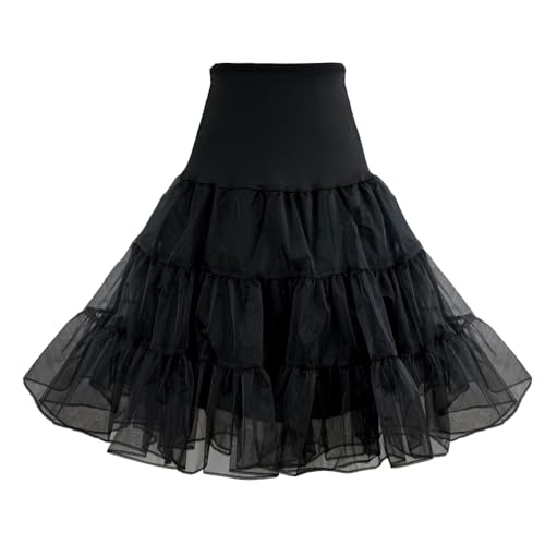 Stpraintol 1950s Womens Vintage Petticoat Knee-Length Tulle Skirt Crinoline Half Slip. (Small Black)