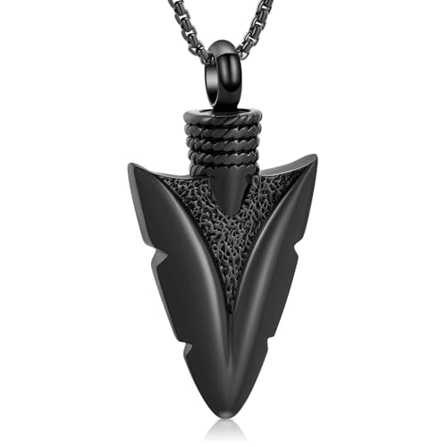 Stainless Steel Urn Necklace for Men - Arrowhead Memorial Pendant Cremation Ash Jewelry Bereavement Keepsakes Gift for Loss of a Loved One