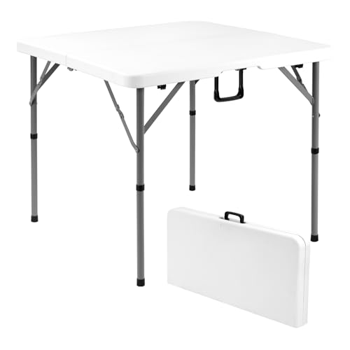 Byliable 34 Folding Square Card Table Portable Heavy Duty HDPE Fold-in-Half Folding Table with Carrying Handle for Indoor/Outdoor Use Ideal for Picnic Camping Parties White