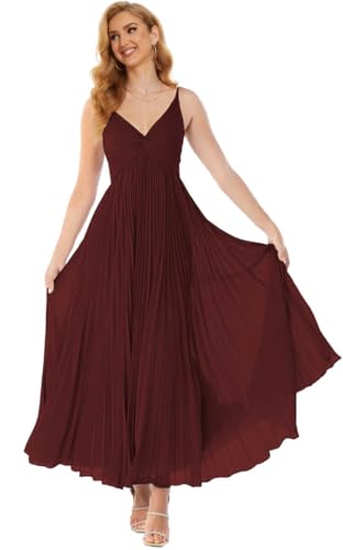 Spaghetti Straps Bridesmaid Dresses for Women Chiffon Ruched Formal Dress V Neck Evening Party Gown