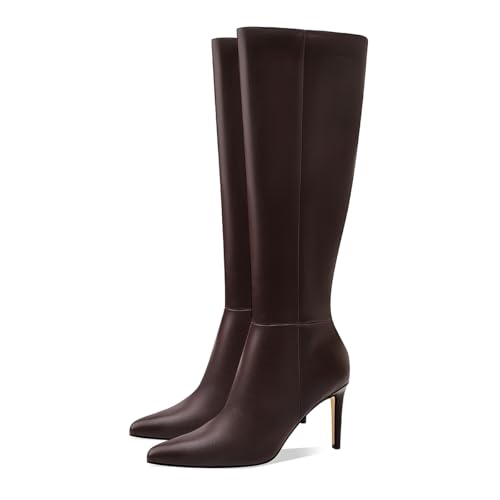 Image of Women's Knee High Boots Women Mid Heel Pointed Toe Tall Boots for Women High Heel Side Zipper with Buckle Bow Knots Long Boots for Fall Winter for Fall Winter