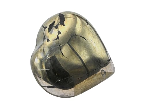 Image of Certified Pyrite Crystal Heart Palm Pebbles Stones for Anxiety Stress Relief Massage - AAA Grade Original Healing Gemstone Agate Heart Palm Stone for Yoga Meditation Spiritual