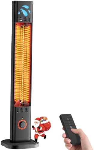 Heizstrahler Terrasse 2000W, Infrarot Standheizstrahler Outdoor mit 8 Heizstufen, 8H Timer, 1s Heizung Kohlenstofffaser-Rohr-Heizung, IP65 Wasserdicht Terrassenstrahler Innen & Auß