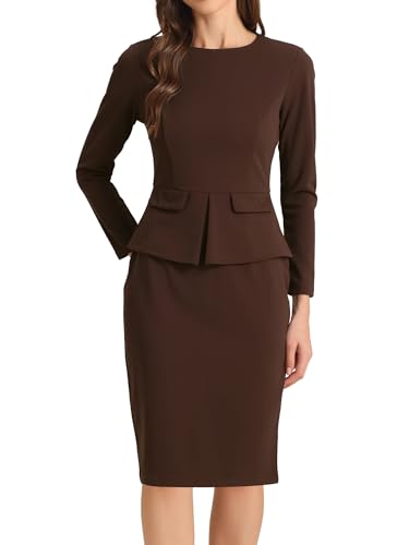 Image of Allegra K Women's Bodycon Dresses Round Neck Long Sleeve Casual Work Outfits Peplum Sheath Dress