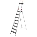 Hailo L100 Pro | Aluminum Folding Stepladder | Eight Steps | Extendable Safety Rail | Integrated Multifunctional Storage Tray | Folding Safety Mechanism with Platform Locking System| Black