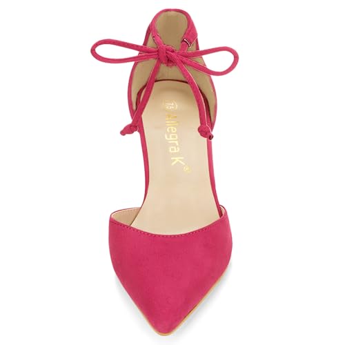 Allegra K Women Ankle Tie Chunky Heel Pointed Toe Dress Hot Pink Pumps 7 M US2