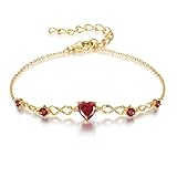 Infinity Heart Birthstone Bracelets for Women, 925 Sterling Silver Dainty Charm Link Bracelet Adjustable, Birthday Anniversary Valentines Day Jewelry Gifts for Women Wife Mom Girlfriend Her (18K Gold 01 Jan/07 July)