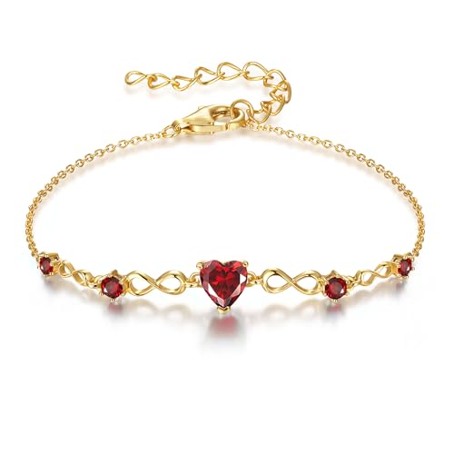 Infinity Heart Birthstone Bracelets for Women, 925 Sterling Silver Dainty Charm Link Bracelet Adjustable, Birthday Anniversary Valentines Day Jewelry Gifts for Women Wife Mom Girlfriend Her (18K Gold 01 Jan/07 July)