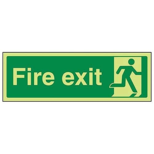 V Safety Glow In The Dark Final Fire Exit Man Right Sign - 450mm x 150mm - Self Adhesive Vinyl