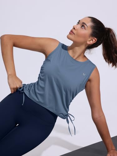 NORTHYARD Sleeveless Workout Tank Tops for Women Quick Dry Athletic Running Gym Top Shirts Loose Fit Ruched Yoga Crop Tops FADERALBLUE M