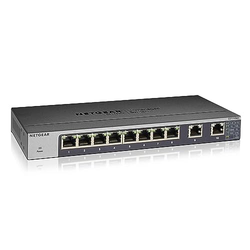 NETGEAR 10-Port Gigabit/10G Ethernet Unmanaged Switch (GS110MX) - with 2 x 10G/Multi-gig, Desktop/Rackmount, and ProSAFE Lifetime Protection