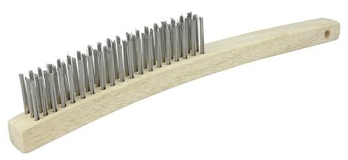 Image of Weiler 44054 Hand Wire Scratch Brush, .012 Stainless Steel Fill, Curved Handle, 3 X 19 Rows (Pack of 12)