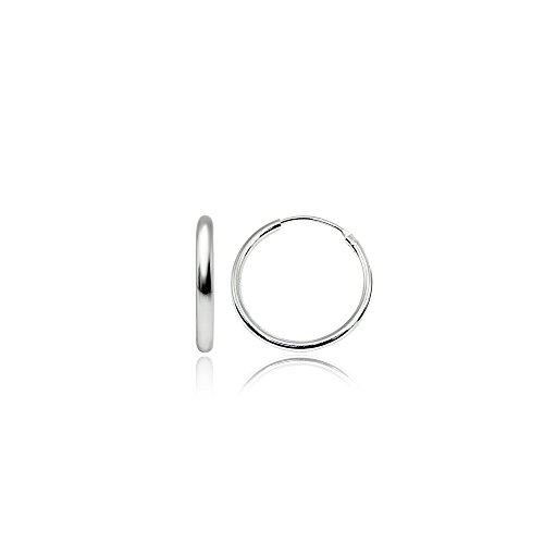 Sterling Silver Endless 2mm High Polished Round Lightweight Unisex Hoop Earrings