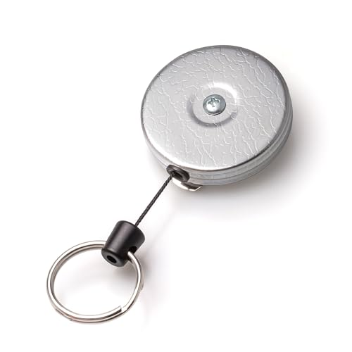 KEY-BAK Original Chain Retractable Keychain with a 24" Stainless Steel Chain, Chrome Front, Steel Belt Clip, 8 oz. Retraction, Split Ring