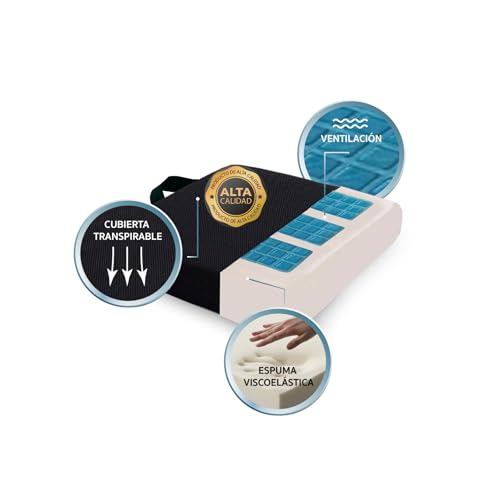 SILKORA® Super Cojin Premium VISCOELÁSTICO Y Capa Gel REFRESCANTE| con Funda Impermeable desenfundable + 2 Fundas Extras Incluidas | Cojin Silla Oficina | Coxis | Cojines Confort con Asa (40x40x8cm)