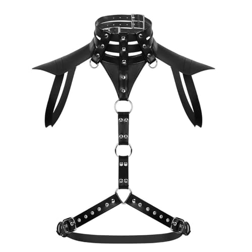 PU Leather Chest Harness for Men Adjustable Gothic Punk Strap Belt with Rivets, Fashion Cosplay Costume Accessory for Festival, Nightclub, Bar, Rave, Masquerade Party, Stage Performance (Gay & Male)