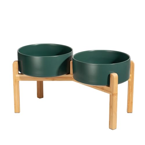 Elevated Ceramic Dog Bowl Set, Dog Food and Water Bowl Set with Stand